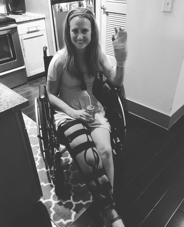 Hanna sits in her wheelchair, which she relied on for more than six months during her recovery.